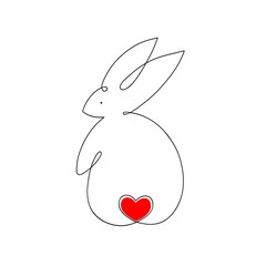 Animal Rabbit And Heart Vector Thin Line Icon. Testing Organic Cosmetic On Animal, Natural Component Linear Pictogram.