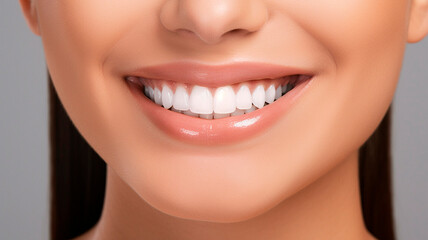 Obraz premium Closeup person's mouth smiling woman white teeth. Generative AI