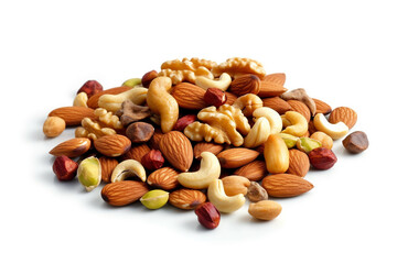 Mixed nuts on white background.Generative Ai.