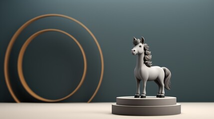 mini pony on a podium with a fancy background