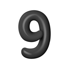 3D black number 9 Black realistic plastic number with highlights. Vector illustration