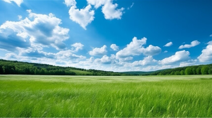 Fototapeta na wymiar Field on blue sky with cloud.Generative Ai.