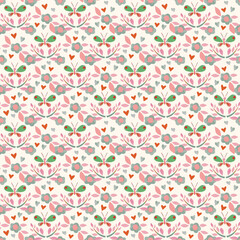 vector pattern with textural flowers and butterflies. 