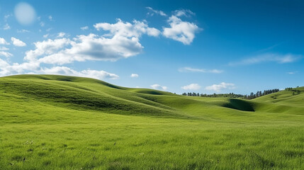 Fototapeta premium Grassy hills with blue sky.Generative Ai.