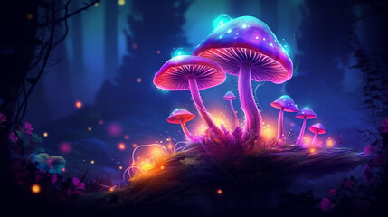 Magic fantasy  mushroom in the forest.Generative Ai.