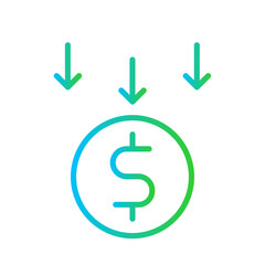 Earnings Business and Finance icon with green and blue gradient outline style. money, cash, bank, coin, income, profit, savings. Vector illustration