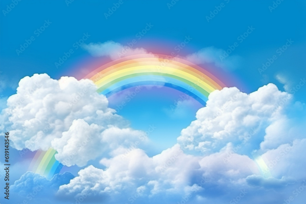 Wall mural beautiful rainbow with cloud.generative ai.