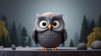 owl on a podium on a dark gray background