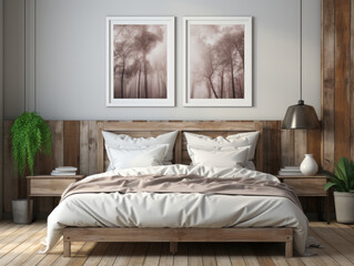 Mock up frame in bedroom, Mockups Design 3D, High-quality Mockups, Generative Ai