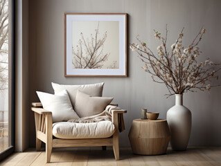 Mock Up poster in Scandinavian style, Mockups Design 3D, High-quality Mockups, Generative Ai