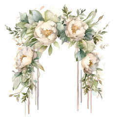 Obraz na płótnie Canvas Watercolor wedding arch with white peonies illustration. Generative AI, png image.