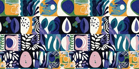 Naklejka premium Modern fun pattern clash fabric border print for summer beach textile designs with a linen cotton effect. Seamless trendy repeat edging trim banner background