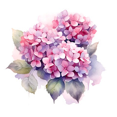 Watercolor purple hydrangea illustration Generative AI, png image.