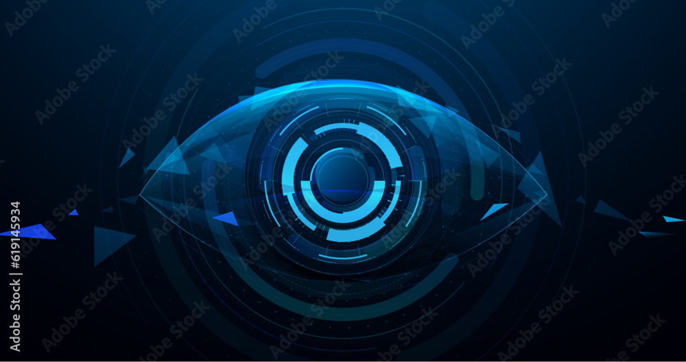 Aufkleber abstract digital human eye. cyber security technology. low polygons, triangles, wireframes, and part