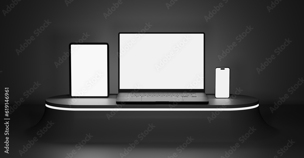 Wall mural responsive web design and website mockup, devices collection mockups, smartphone desktop tablet lapt