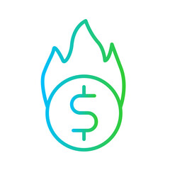 Burn Rate Business and Finance icon with green and blue gradient outline style. symbol, burn, cash, fire, concept, chart, interest. Vector illustration