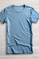 Plain blue, denim heather color mockup on neutral background. Crowneck tshirt for your design, front view. Generative AI.