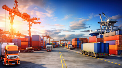 Global business logistics import export and container cargo freight ship, ai generative