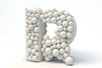 illustration of letter R made from small and big white pills on white background