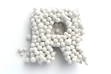 illustration of letter R made from small white rubber balls on white background