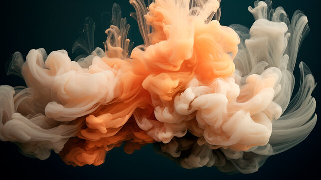 Creamy peach multi colored smoke puff cloud design elements on a dark background. Generative AI
