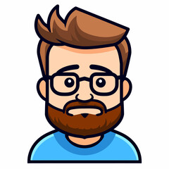 A Vector Bust of A Bearded Man with Glasses Isolated on a White Background