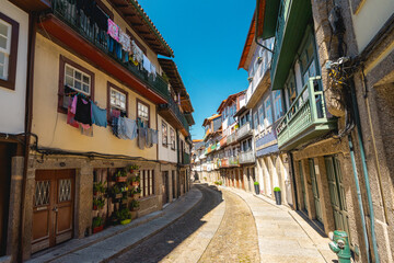 Fototapeta na wymiar Beautiful streets and architecture in the old town of Guimaraes, Portugal.