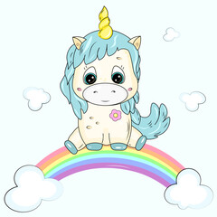cute cartoon baby unicorn with rainbow