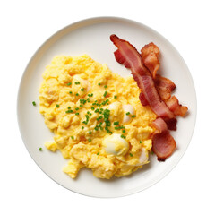 Delicious Plate of Scrambled Eggs and Bacon Isolated on a Transparent Background