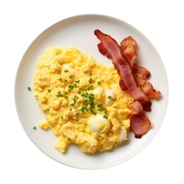 Delicious Plate of Scrambled Eggs and Bacon Isolated on a Transparent  Background Stock Illustration