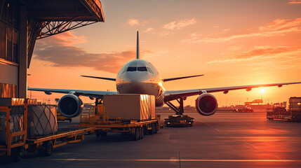 Fototapeta na wymiar Loading of goods on board a cargo plane, airport , Business logistic. ai generative