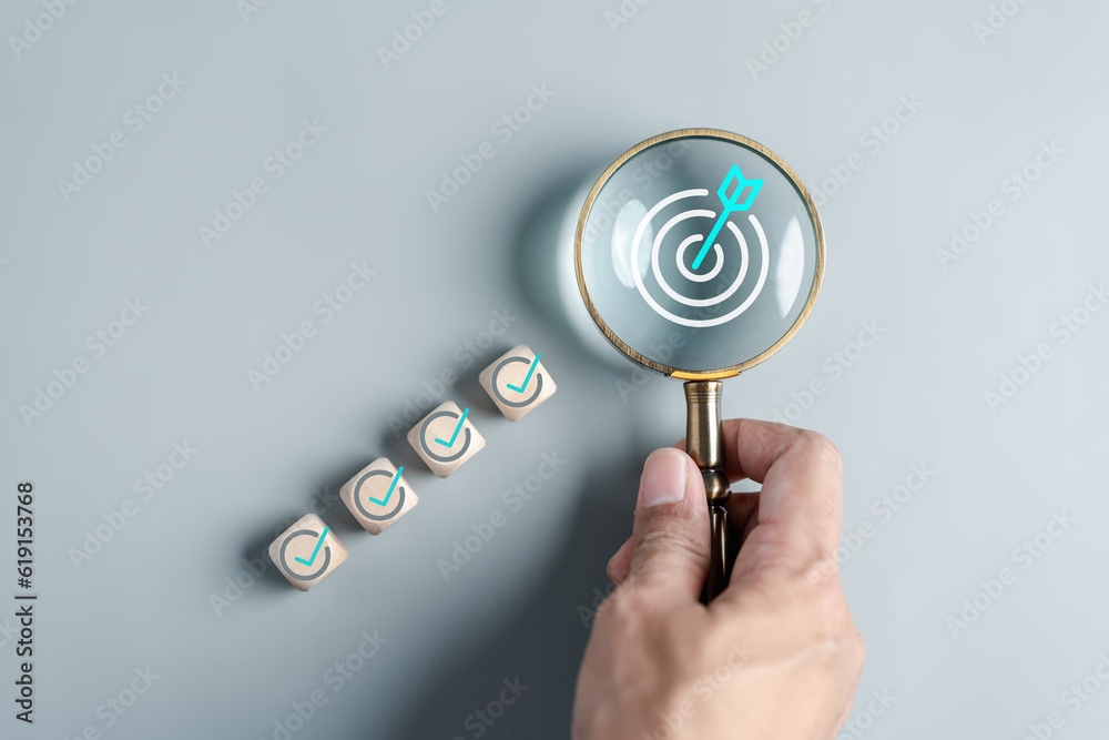 Poster Checklist Quality management with Quality Control goal target objective and improvement. Standardization, certification. Compliance to regulations service and standards.