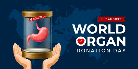 World organ donation day with stomach for transplantation, saving lives, artwork, print, doodle, vector illustration (Vector)
