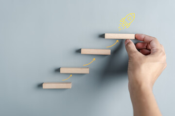 Shortcut Exponential growth or compound interest, investment fast track into staircase, wealth or earning rising up graph increasing profit financial concept...