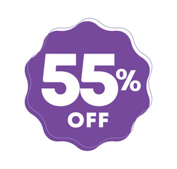 55% off. Special offer, campaign tag. Sticker for retail, store. Vector illustration promo, discount price, icon