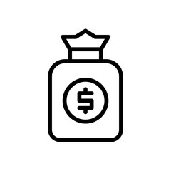 Money Bag Business and Finance icon with black outline style. cash, investment, finance, coin, funds, earning, savings. Vector illustration