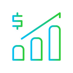 Growth Graph Business and Finance icon with green and blue gradient outline style. chart, arrow, diagram, graphic, increase, report, data. Vector illustration