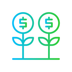 Money Plant Business and Finance icon with green and blue gradient outline style. growth, investment, dollar, financial, concept, profit, grow. Vector illustration