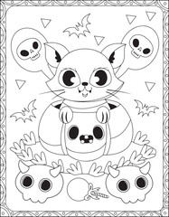 Halloween Coloring Pages,Halloween Cat Coloring pages for kids, Halloween illustration, Halloween Vector, Black and white, Cat illustation
