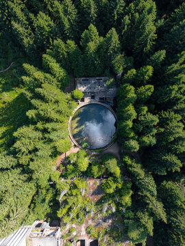 Old abandoned mine and prisoner camp in Rolava, Sauersack, Czech republic from drone