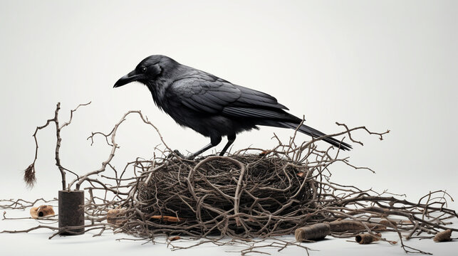 raven on a nest HD 8K wallpaper Stock Photographic Image