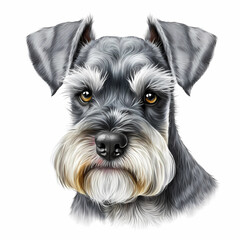 Miniature Schnauzer puppy dog portrait, realistic.