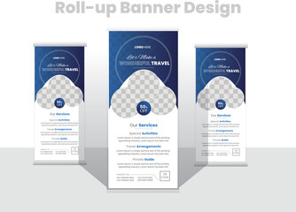 Tour and Travel rollup or X banner design template, Travel Agency Roll-up Banner, Roll up banner stand template, stand design,banner template,Yellow banner, advertisement, creative idea.