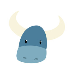 Bull Cute animal sticker icon with full color style. cartoon, animal, head, farm, buffalo, horn, wild. Vector illustration