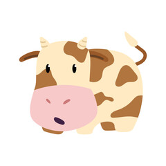 Obraz na płótnie Canvas Cow Cute animal sticker icon with full color style. cartoon farm character cute doodle dairy milk. Vector illustration