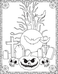 Halloween Coloring Pages, Halloween  Coloring pages for kids, Halloween illustration, Halloween Vector, Black and white, 