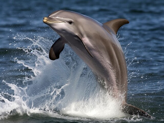 Dolphin jumping out of the sea, close-up. Generative AI