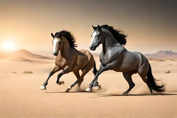 Obraz na płótnie Canvas horse running in the desert by AI generating