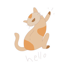 Hello Cute animal sticker icon with full color style. kitty, cat, animal, funny, happy, character, pet. Vector illustration