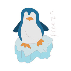 Freeze Cute animal sticker icon with full color style. penguin, cute, happy, bird, baby, character, funny. Vector illustration
